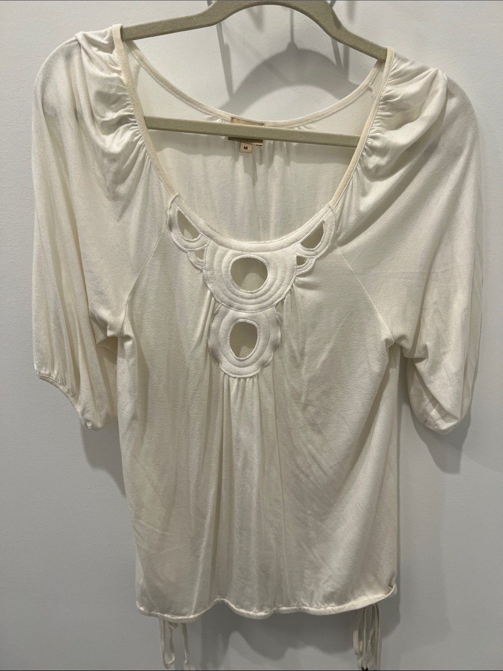 Ella Moss Off White Knit Top with Crochet Detail and Drawstring Sides